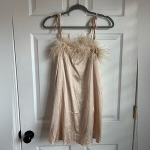 Nasty Gal Cream Feather Detail Dress